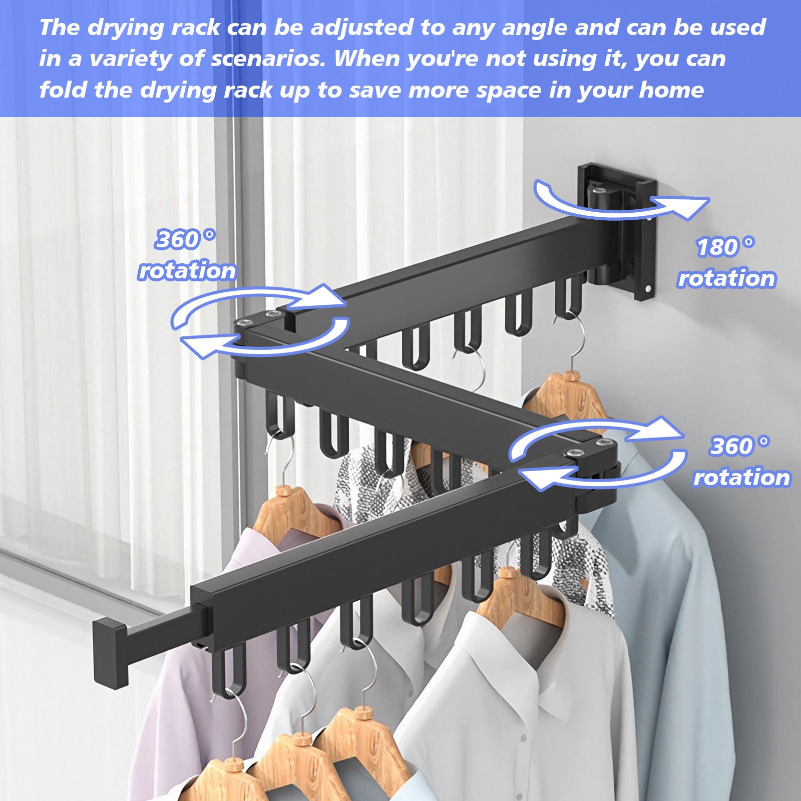 Drying Rack Clothing Wall Mounted, Clothes Drying Rack, Retractable Clothesline Indoor, Laundry Room Organization, Space-Saver, Collapsible Clothes Hanging Rack