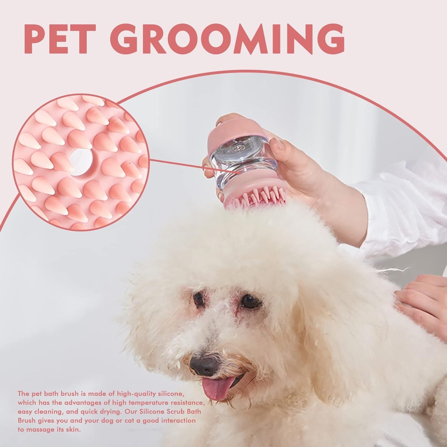 Cat Dog Pet Bath Brush Silicone Cat Dog Grooming Brush Puppy Massage Brush Hair Fur Cleaning Brush With Shampoo Dispenser Double Brush Head