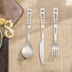 Pure Titanium Knife, Fork And Spoon Three-piece Set, Outdoor Picnic Camping Ultra-light Portable Tableware Set