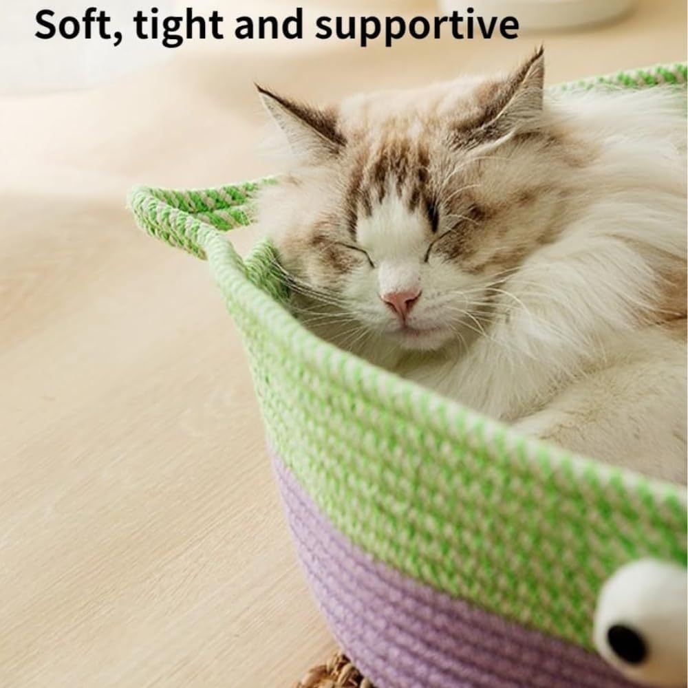 Scratch Cat Bed For Indoor Cats Woven Cotton Rope Cat Beds Round Pet Bed For Puppy And Kitten Washable Small Dog Bed Nest Beds For Cats Kitties Puppy Pets