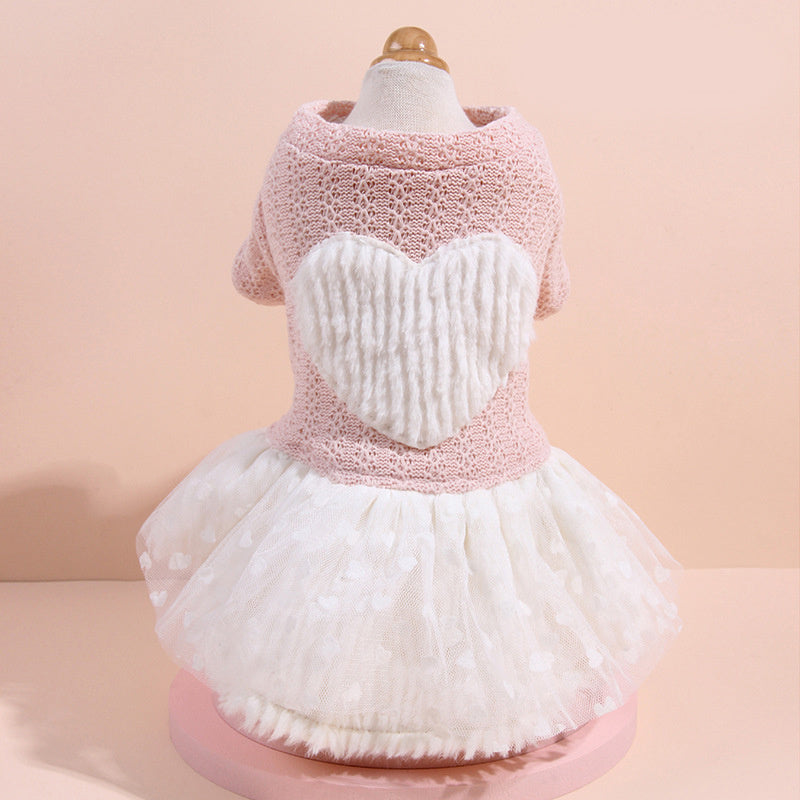 Cute Pet Dog Thick Wool Knitted Love Skirt