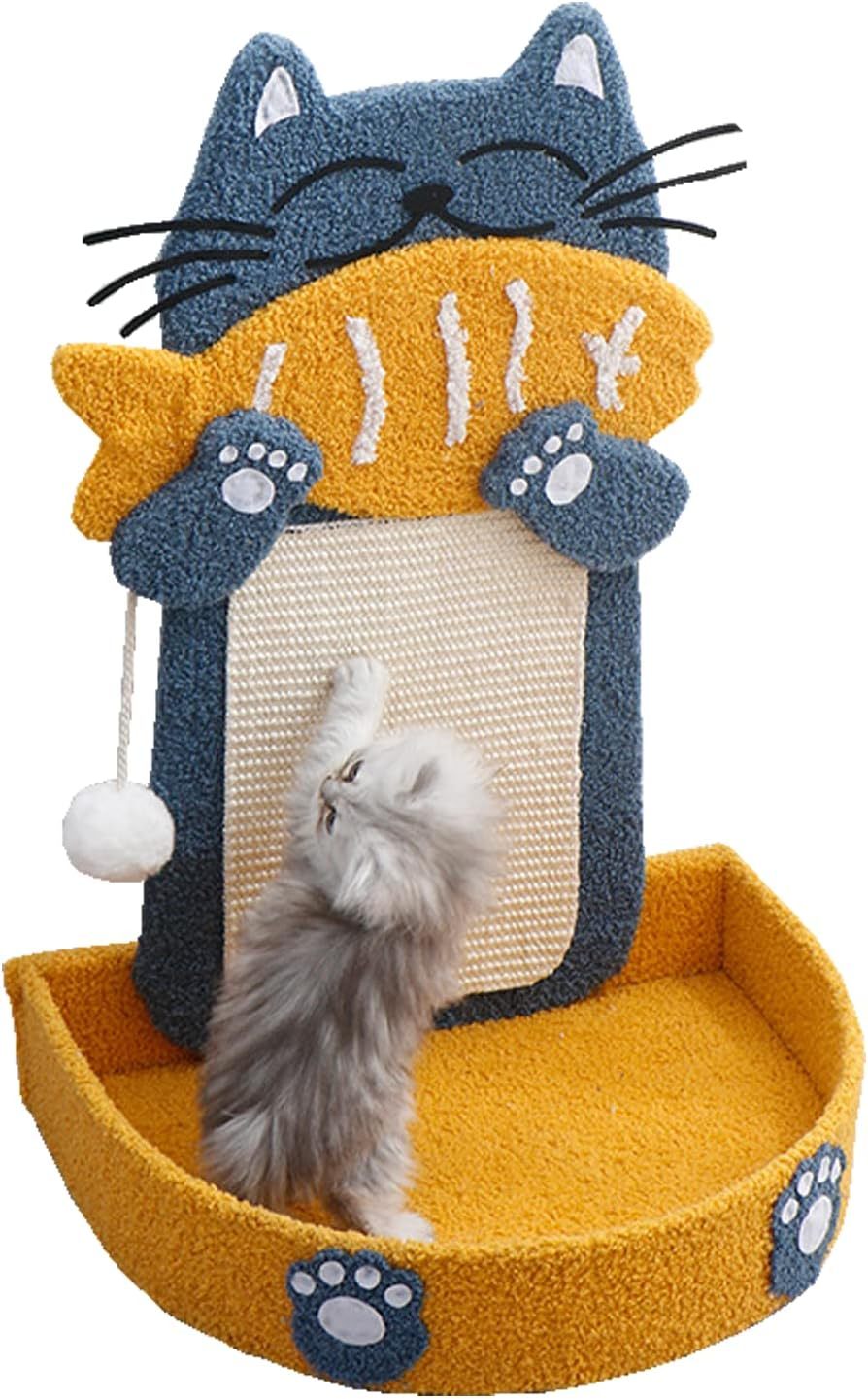 Sisal Scratch Posts With Hanging Ball, Cat Scratching Board With Cat Bed, Cat Eating Fish Shape Cat Scratch Pad For Indoor Cats Kitten