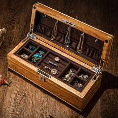 Rosewood Jewelry Storage Box Double Layer With Lock