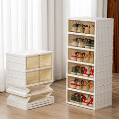 Double Row Folding Shoe Box Transparent Storage Rack Installation