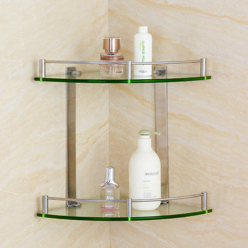 Compatible with Apple, Stainless Steel Tripod Bathroom Two-layer Glass Corner Shelf