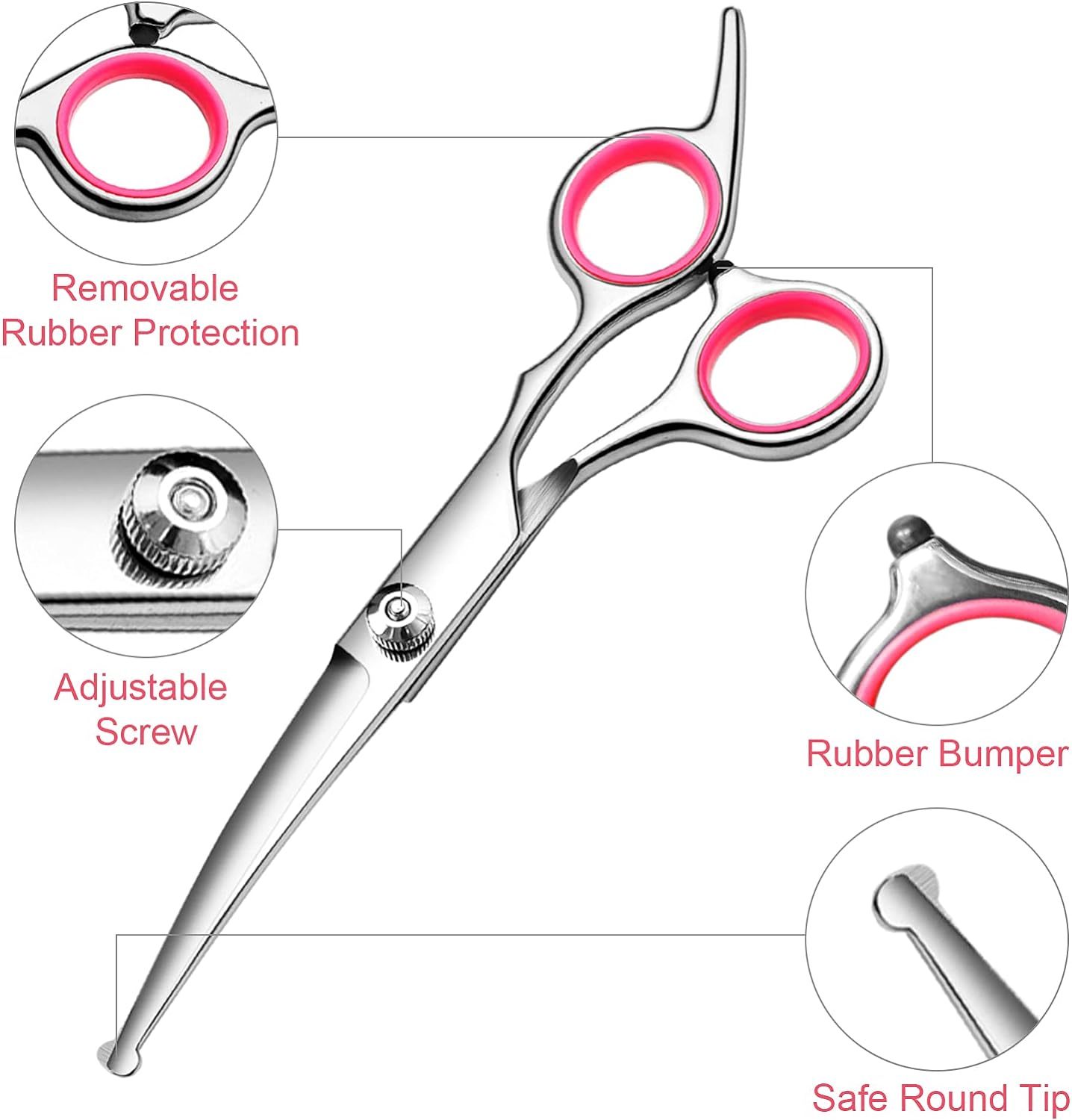 Dog Grooming Scissors With Safety Round Tips Stainless Steel Professional Dog Grooming Kit Thinning Curved Scissors And Comb For Dog Cat Pet