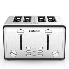 Prohibit Shelves In The Amazon. Toaster 4 Slice, Geek Chef Stainless Steel Extra-Wide Slot Toaster With Dual Control Panels Of Bagel,Defrost,Cancel Function,Ban Amazon