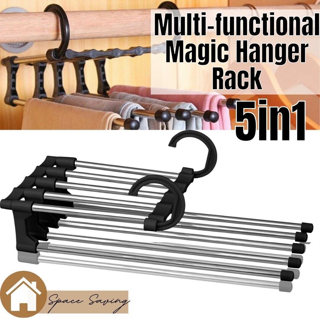 Wonder Metal Magic Hanger Pants Clothes Rack Hooks Space Saver Closet Organizers