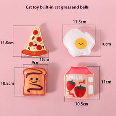 Felt Toy Built-in Catnip Bell Pizza Toast Relieving Stuffy Smell Cat Teaser Storage Box Set Gift