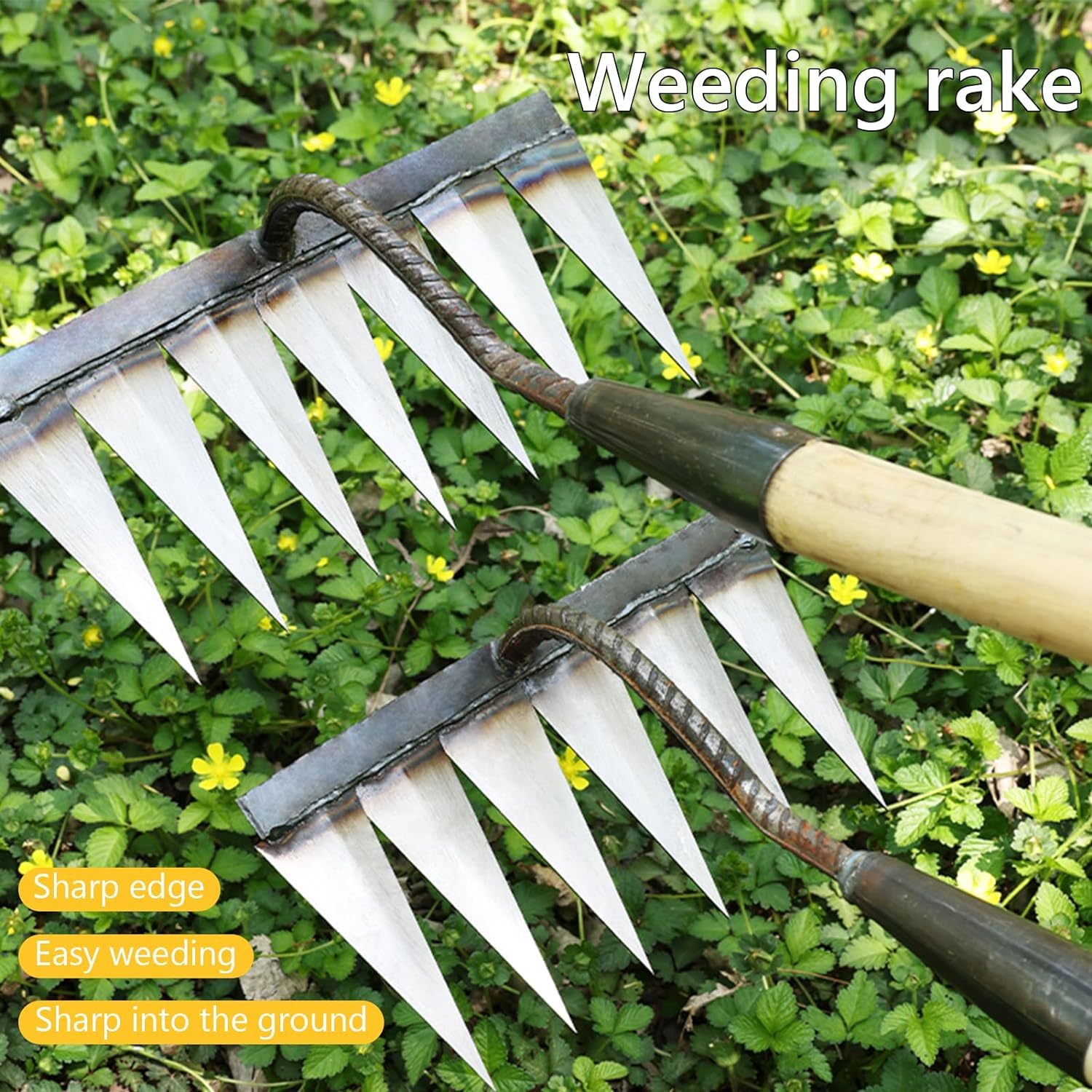 4 PCS Iron Rake, Garden Rake, Iron Rake The Heavy-Duty Iron Weeding Rake, Iron Rake Weeder With Handle, Iron Hoe Rake For Backyard Gardening Weeding Loosening Farm Planting - 4, 5, 6, 7 Tines