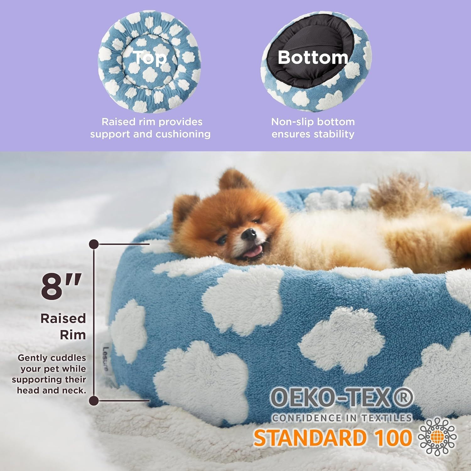 Lesure Cat Beds For Indoor Cats - Round Cat Bed Donut Small Dog Bed Calming Pet Beds, Cute Modern Beds With Jacquard Shaggy Plush & Anti Slip Bottom