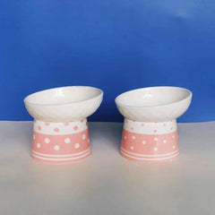 Cat Ceramic Protection Cervical Polka Dot Pet Bowl