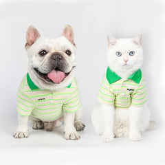 Thin Summer Cotton Green Stripe Polo Shirt Pet Clothes