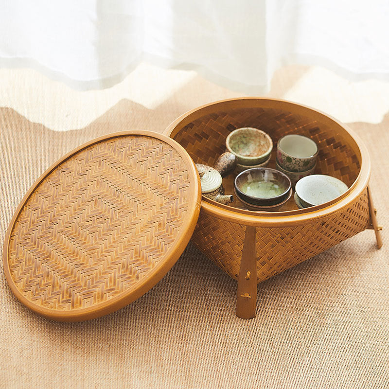 Vintage Bamboo Storage Basket Craft Tea Tray