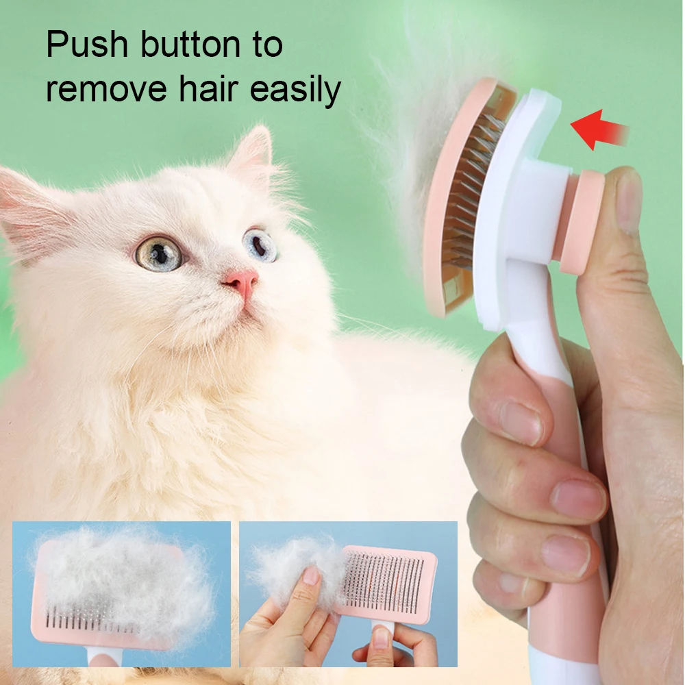 Self Cleaning Slicker Brush For Dogs, Cats Pets-One Click Cleaning Function-Gentle Effective Cat, Pet Dog Hair Remover-Dog Grooming Accessories For Small, Medium Large Dogs