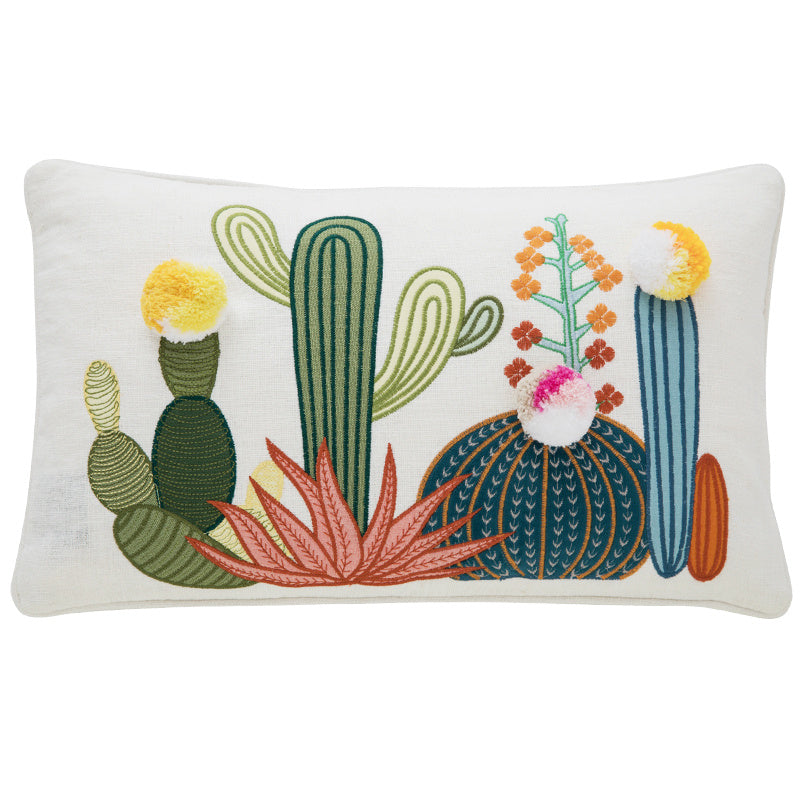 Nordic Green Cactus Plant Summer Bay Window Throw Pillow