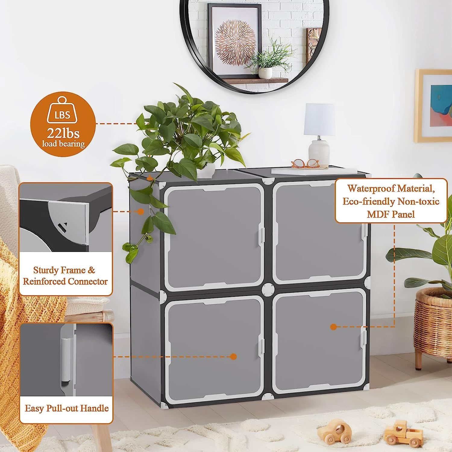 NeuType Cube Storage With Door 4 Cube Storage Racks Multi-functional Storage Cube Storage Racks Closet Storage Racks Bookshelves Toy Storage Cabinets, Dark Gray