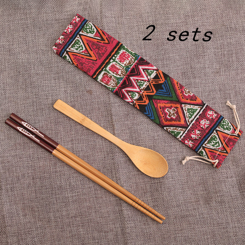 Wooden Chopsticks Spoon Set Travel Portable Tableware