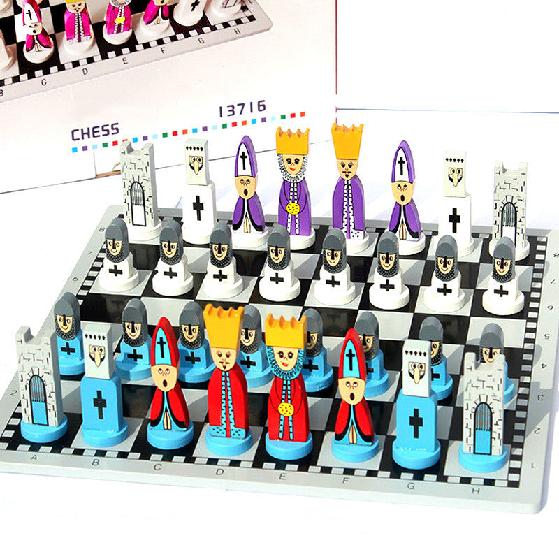 Children's Chess Solid Wooden Doll Puzzle Chess Toy