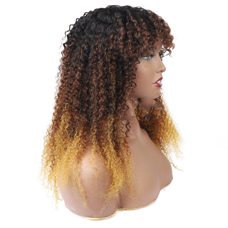 Real Hair Full Mechanism Headgear Three-color Smooth Hair Cover Kinky Curly Wigs