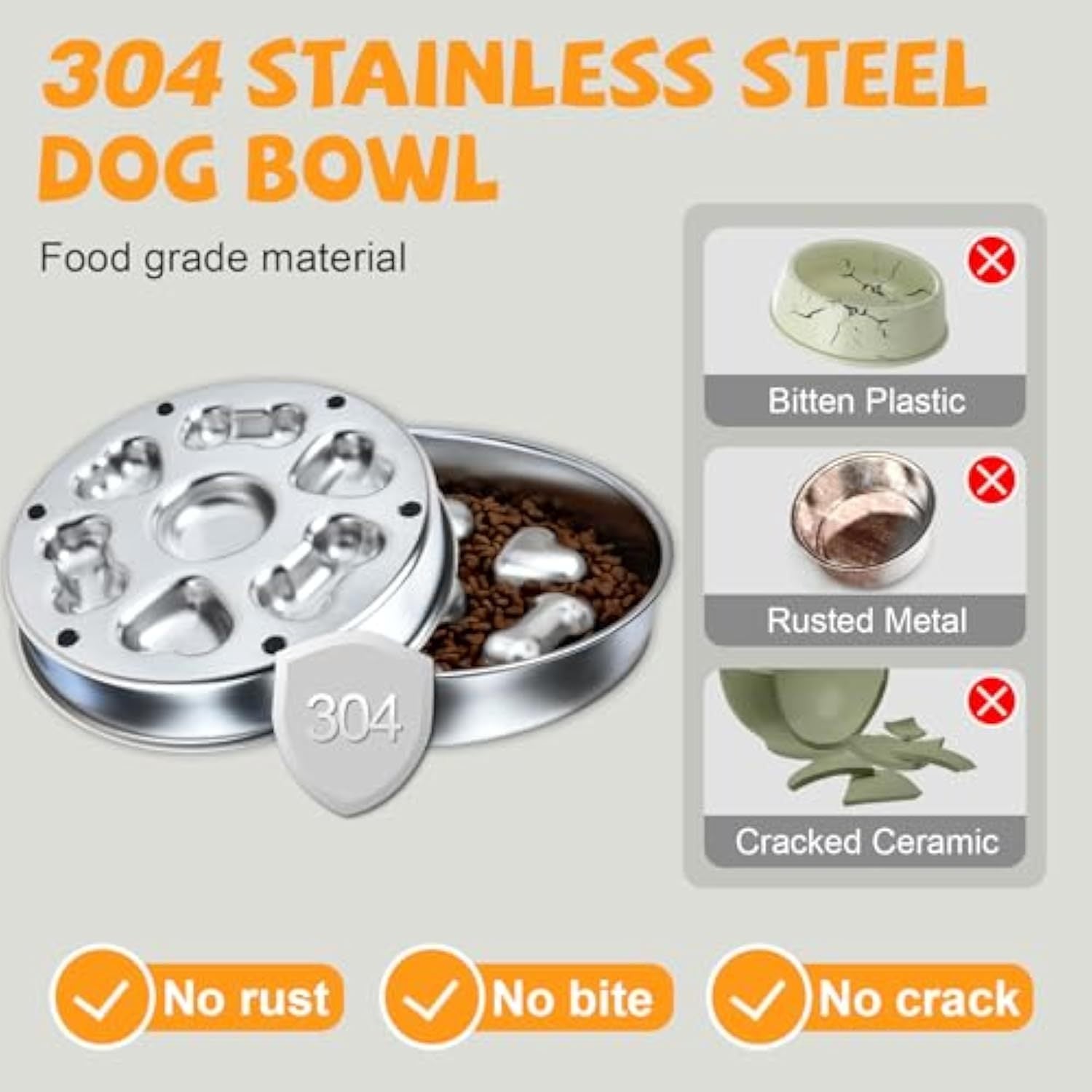 Slow Feeder Dog Bowls  Non-Slip Metal Dog Food Bowls With Heart And Bones Design For Small Medium Large Dogs