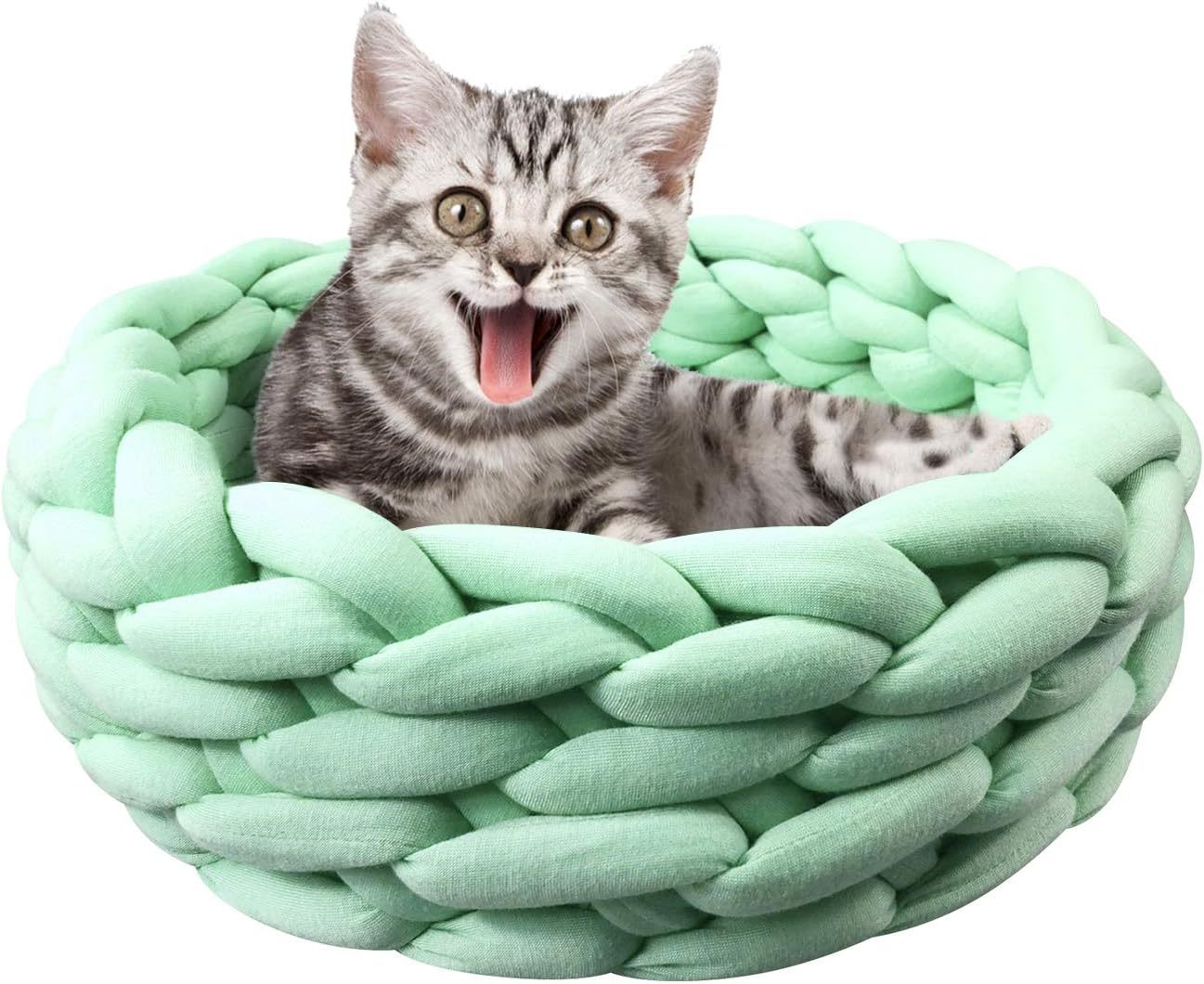 Cat Basket Bed Cotton Knitted Round Pet Beds For Cats Cute Boho Cat Pet Bed Warm Woven Cat Nest For Puppy Kitten Cats Dogs