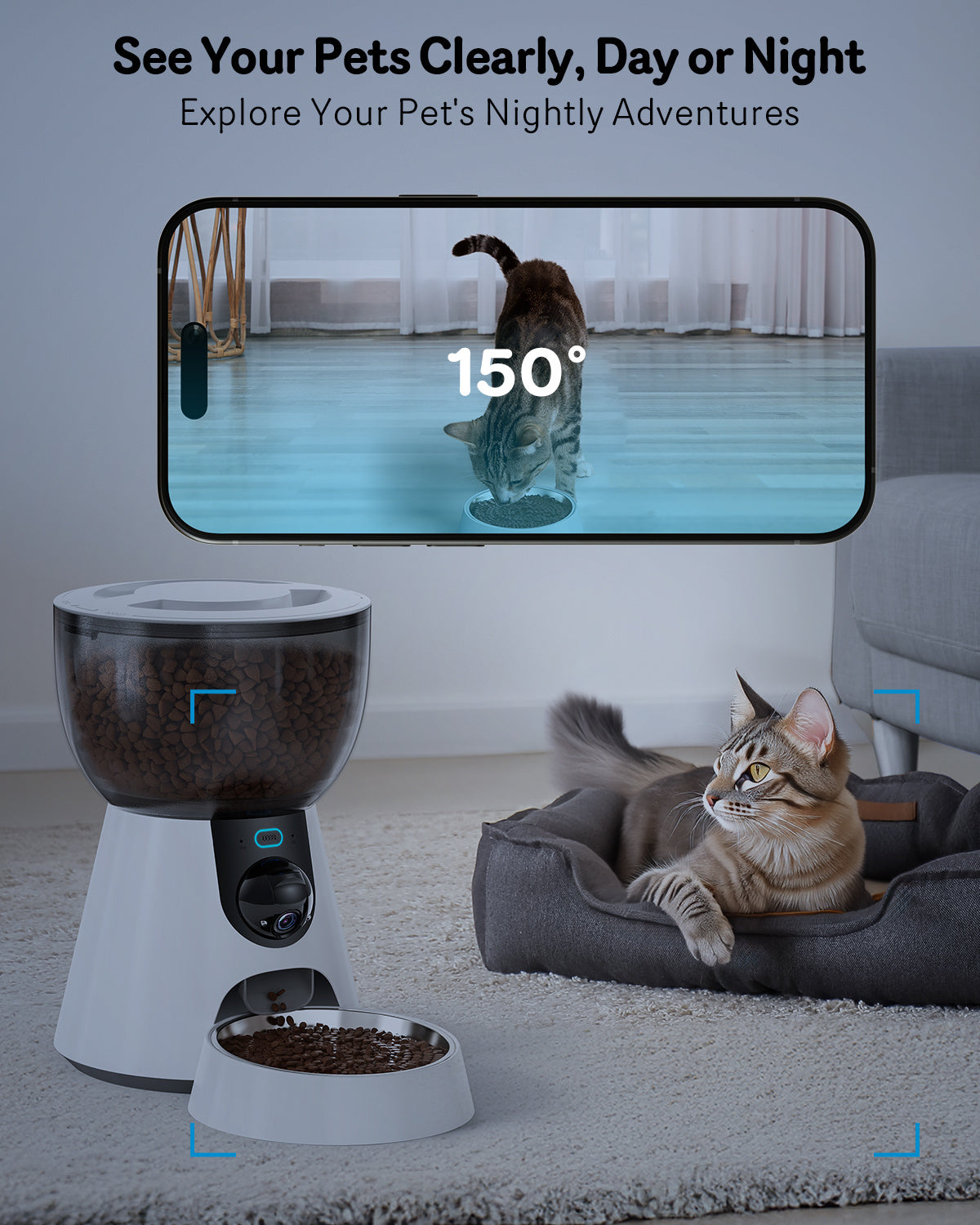 Automatic Cat Feeder With Camera, 1080P HD Video, Night Vision, 5G WiFi, 2-Way Audio, 10s Voice Recorder, Low Food & Blockage