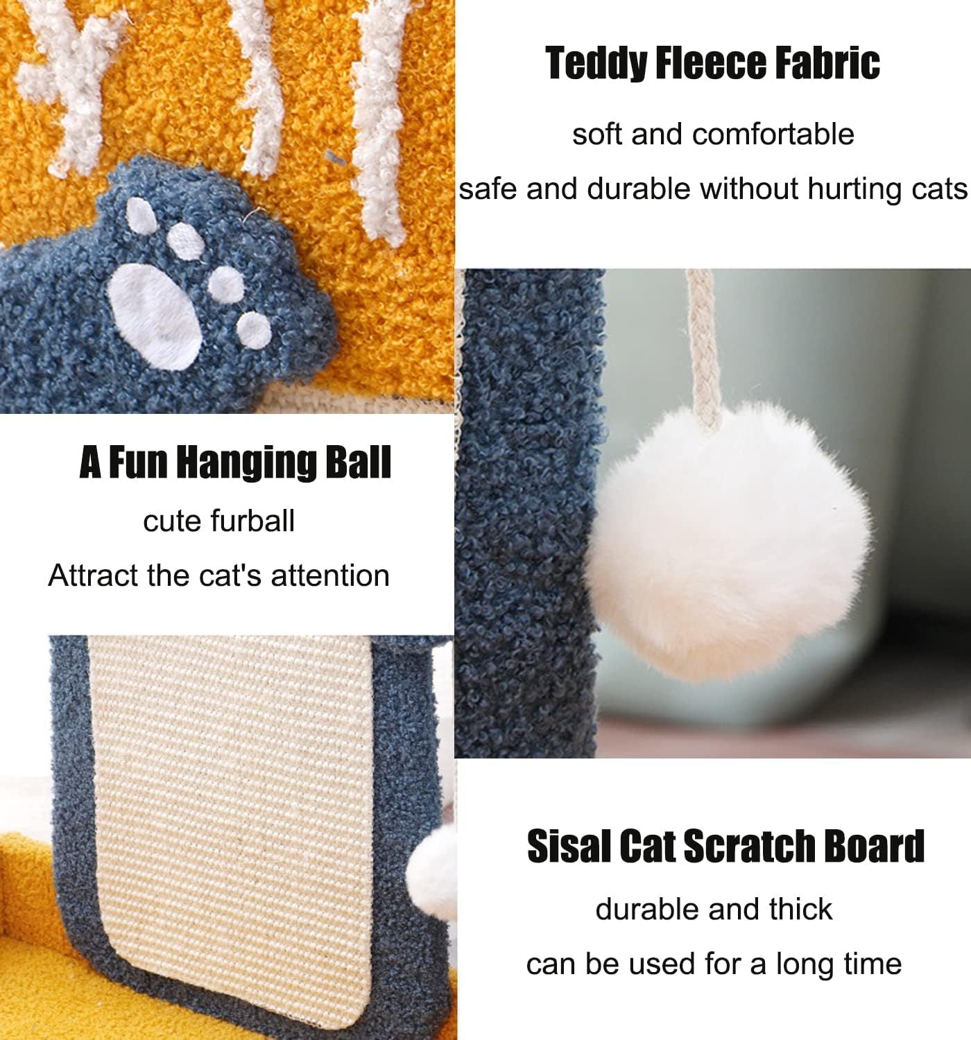 Sisal Scratch Posts With Hanging Ball, Cat Scratching Board With Cat Bed, Cat Eating Fish Shape Cat Scratch Pad For Indoor Cats Kitten