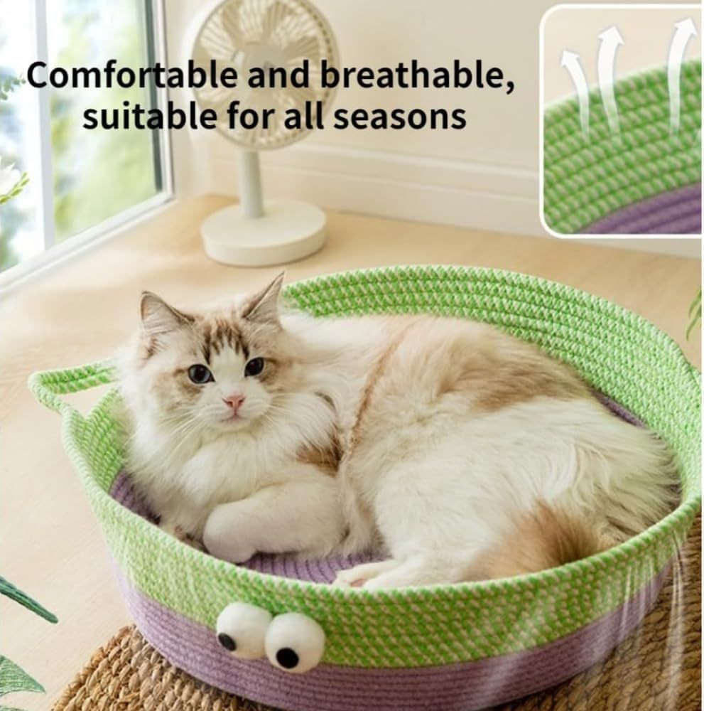 Scratch Cat Bed For Indoor Cats Woven Cotton Rope Cat Beds Round Pet Bed For Puppy And Kitten Washable Small Dog Bed Nest Beds For Cats Kitties Puppy Pets