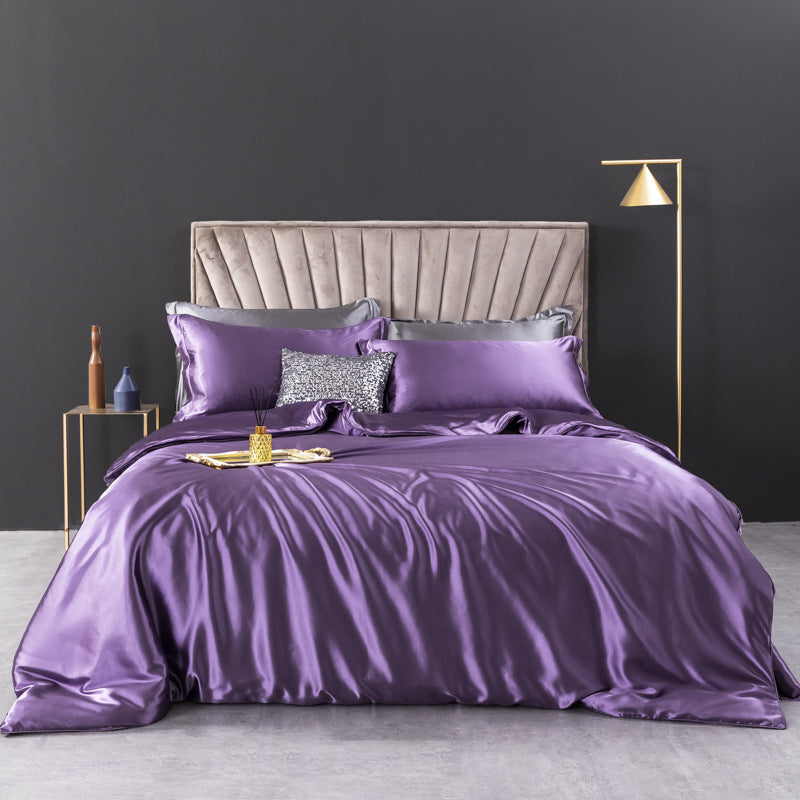 European-style Washed Silk Four-piece Set Can Not Afford The Ball Silky Nude Sleep Solid Color Summer Bedding