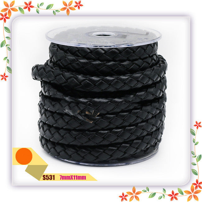 Black High-quality Leather Flat Braided Leather Rope