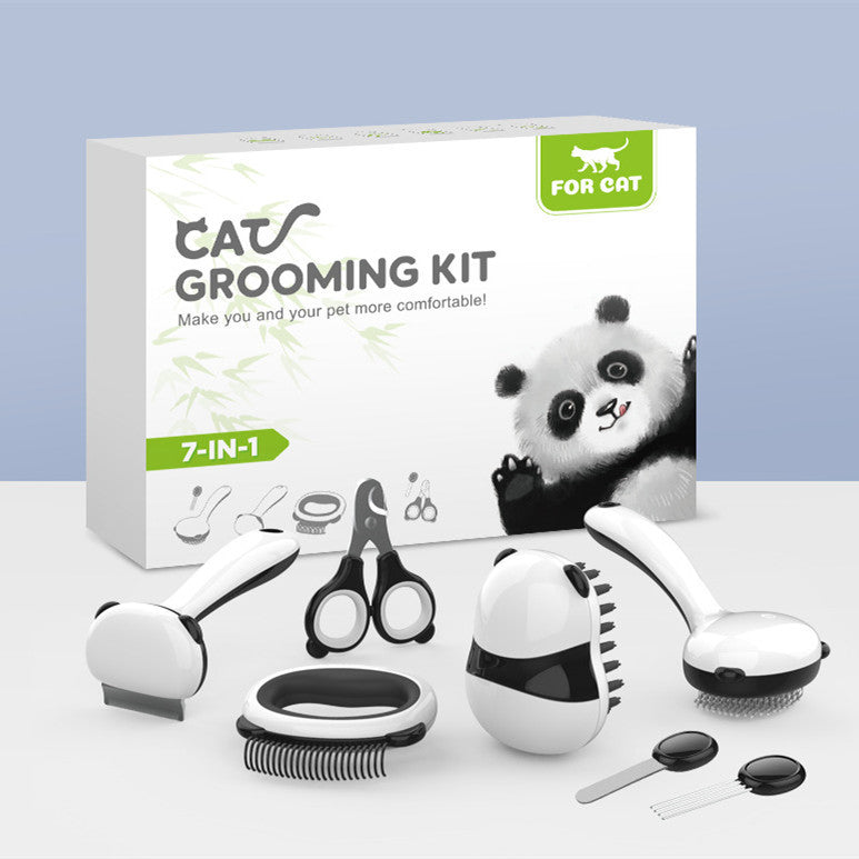 Panda Model Pet Grooming Cat Comb Bathing Brush Set