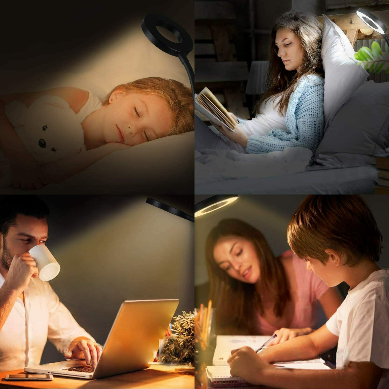 Clip On Desk Lamp LED Flexible Arm USB Dimmable Study Reading Table Night Light