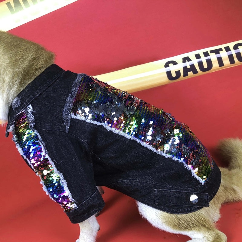 Sequin Denim Large Medium And Small Dog Jacket