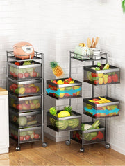 Vegetable Storage Basket Rack With Wheels