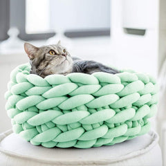 Cat Basket Bed Cotton Knitted Round Pet Beds For Cats Cute Boho Cat Pet Bed Warm Woven Cat Nest For Puppy Kitten Cats Dogs