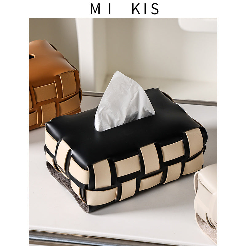 Woven Leather Tissue Box Living Room High-end Entry LUX Paper Extraction Box Household Paper Towels Storage Box High-grade