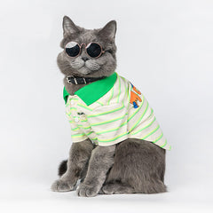 Thin Summer Cotton Green Stripe Polo Shirt Pet Clothes