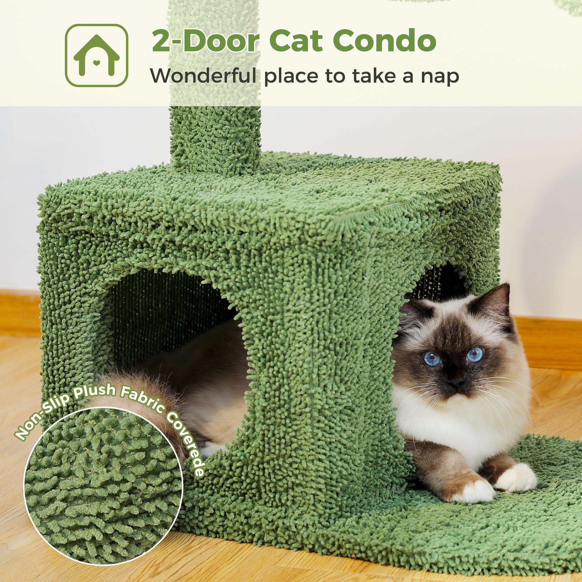 PAWZ Road Cactus Cat Tree Condo 39.4 Inch With Hammock, Tall Sisal Scratching Post For Indoor Medium Cats, Green