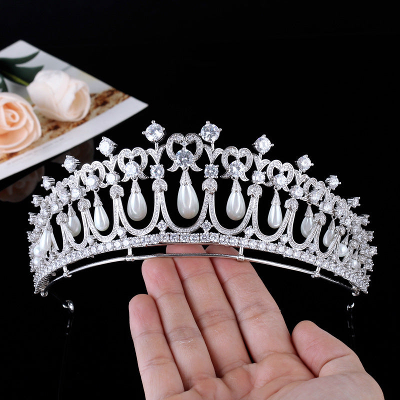 Hair Accessories Bridal Wedding Zircon Crown Pearl Tears Wedding Tiara