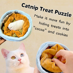 Catnip Toys For Cats Hot Cocoa Cat Treat Puzzle Interactive Cat Chew Toys With Crinkle Sounds For Indoor Kitten Boredom Relief