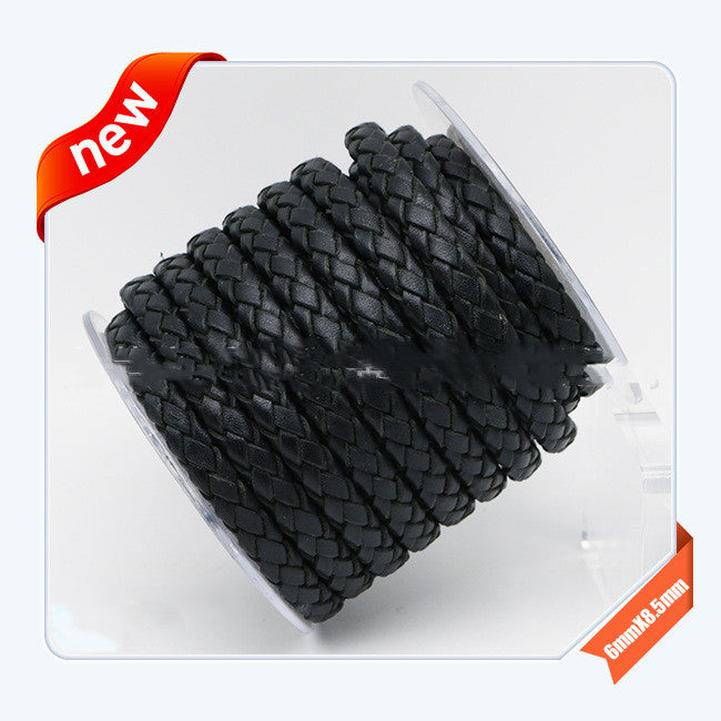 Black High-quality Leather Flat Braided Leather Rope