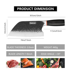 Qulajoy Meat Cleaver Knife - 7.3 Inch High Carbon Stainless Steel Butcher Knife For Meat Cutting Slicing Vegetables- Professional Chopper Knife For Home Kitchen Chef Knife