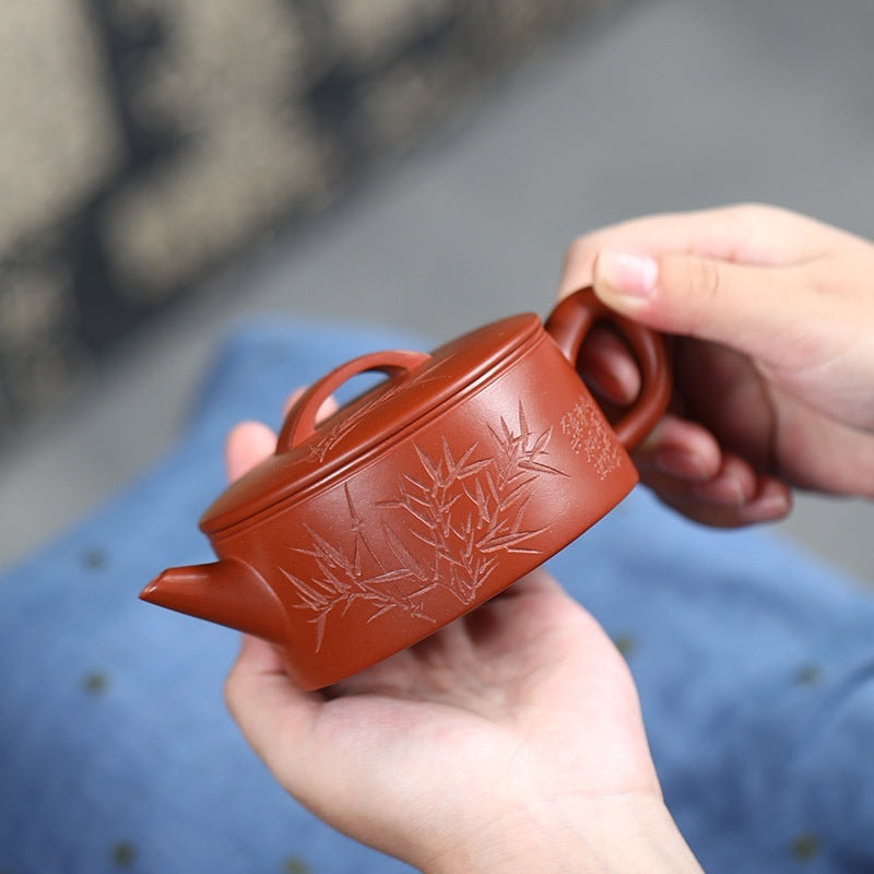 Purple Clay Pot Hand-carved Landscape Big Mouth Han Tile