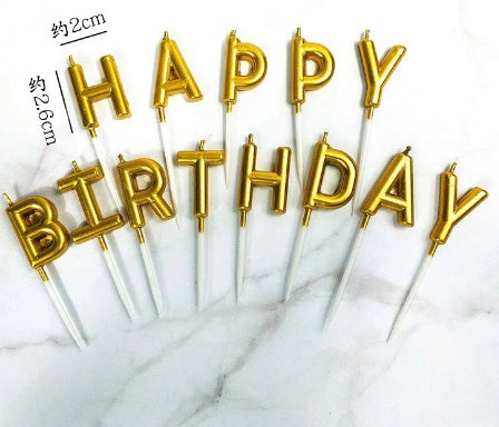 Tuhao Gold Plated Craft Birthday Letter Candle Happy Birthday English Candle