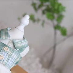 Dog Clothes Mint Green Small Plaid Fake Two-piece Dress