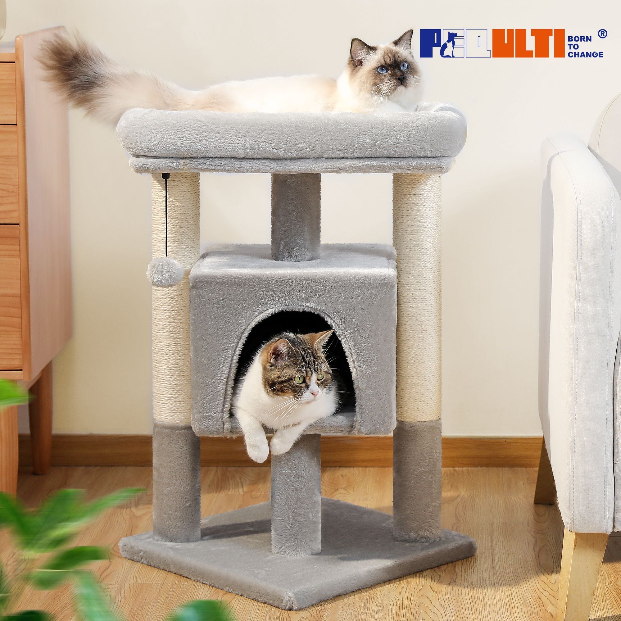 Pefilos 29inch Cat Tree Tower For Indoor Cats Cat Condo With Sisal Scratching Posts, Plush Perch, Cat Bed Furniture, Beige