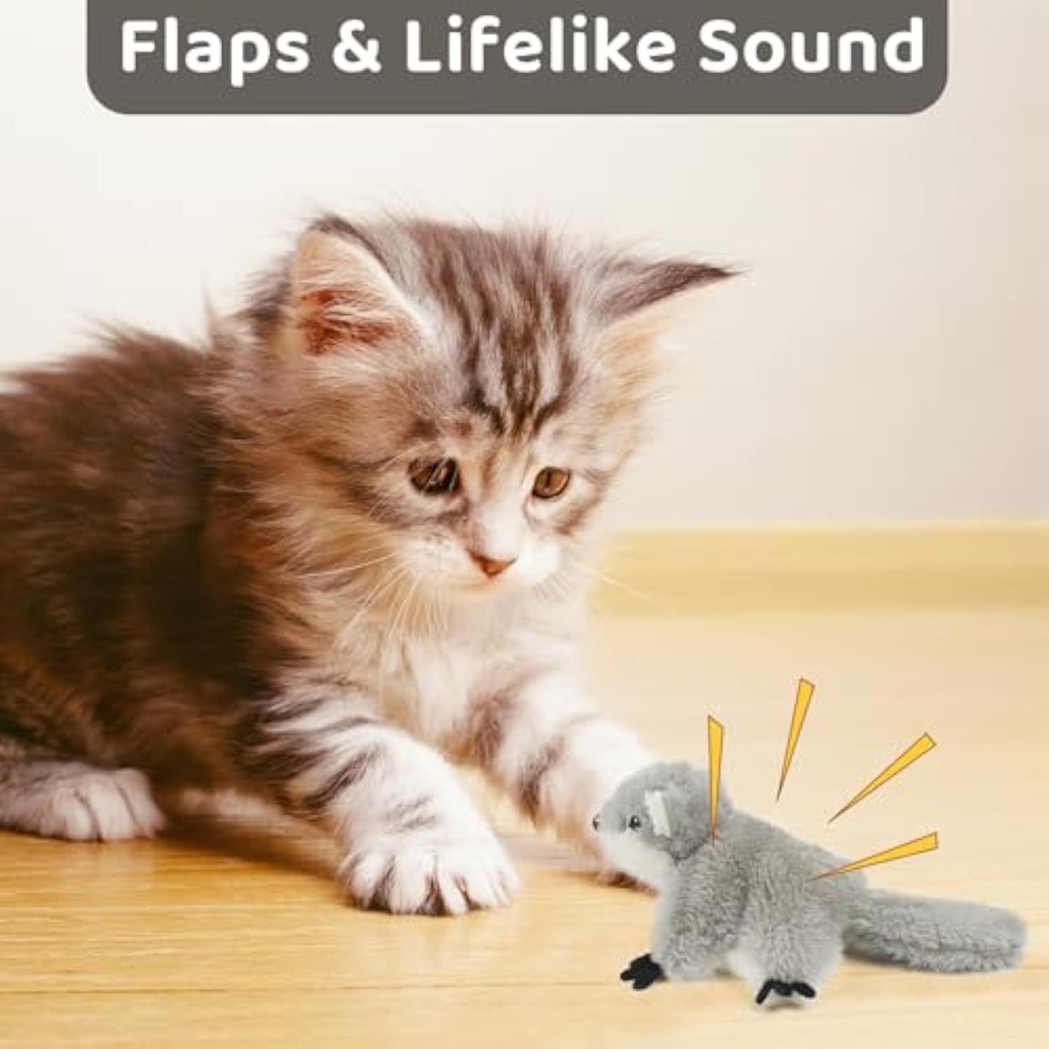 Cat Toys Flapping Squirrel, Lifelike Squirrel Sound And Rechargeable Touch Activated Kitten Toy Catnip Kicker Interactive Exercise Toys For All Cats