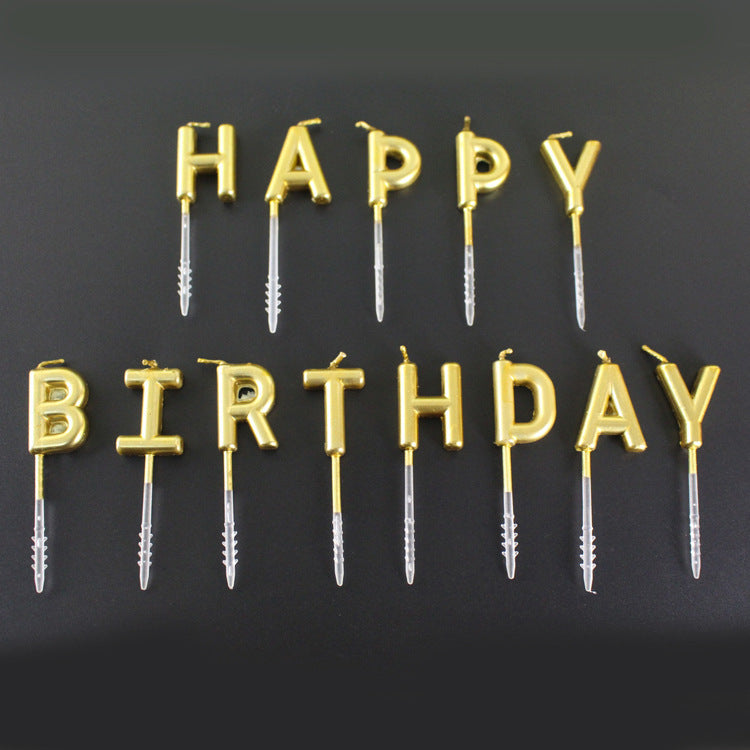 Tuhao Gold Plated Craft Birthday Letter Candle Happy Birthday English Candle