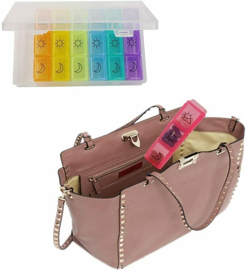 Pill Box Case Organizer Dispenser Weekly Pills Planner AM PM 7 Day Medications